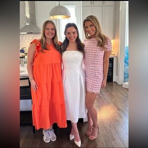 AMSALE wedding/rehearsal dinner white dress for bridal events/shower. Worn twice